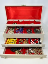 Large Vintage Costume Jewelry Lot In Vintage Jewelry Box