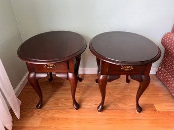 Pair Of Queen Ann Style Side Tables With Drawers