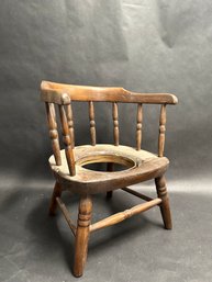 Antique Childs Barrel Back Wooden Potty Chair