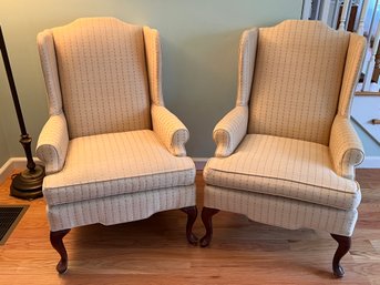 Pair Of Upholstered Wing Back Chairs