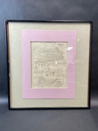 Framed Japanese Ink Drawing