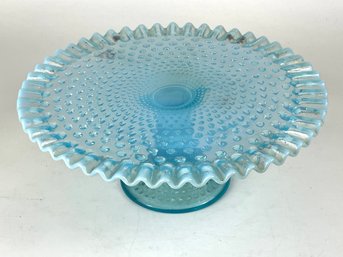 Vintage Fenton Turquoise Glass Hobnail Cake Plate