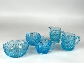 Lot Of Vintage Turquoise Glass Hobnail
