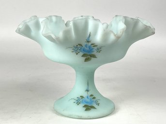 Fenton Custard Glass Hand Painted Compote