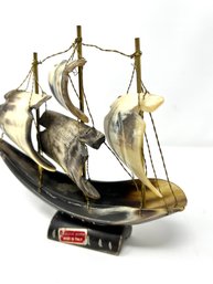 Vintage Horn Boat Sculpture