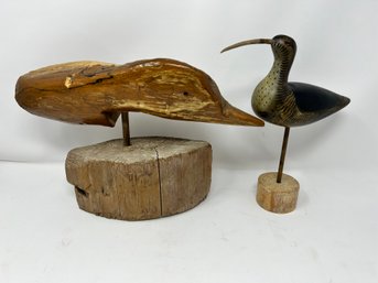 Two Wooden Duck/bird Sculptures / Decoys