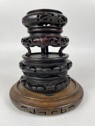 Group Of Vintage Wood Asian Vase Stand