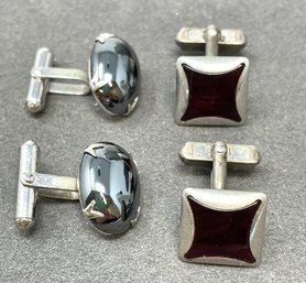 Sterling Cufflinks Including Red Stone Links By Swank