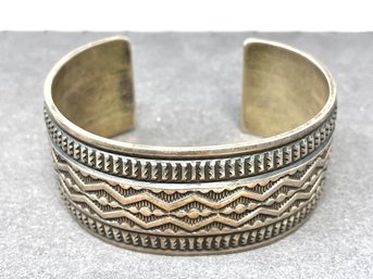 Large Sterling Native American Cuff Signed Sunshine Reeves