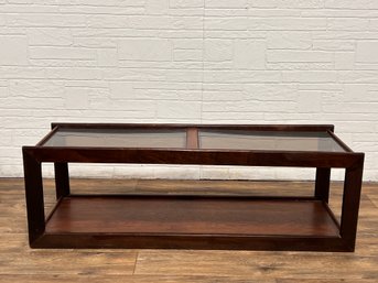 Mid Century Bench Made Walnut Coffee Table Smoked Lucite Top