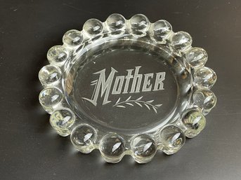 Antique Bubble Glass Ashtray Or Trinket Dish With Etched Mother Motif