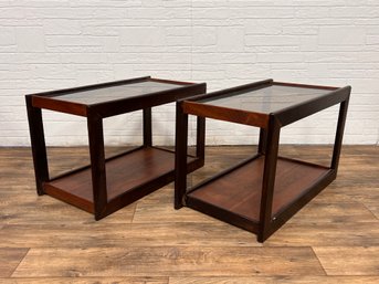 Mid Century Bench Made Walnut Side Tables Smoke Lucite Top