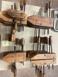 Huge Lot Of 18 Wooden Clamps Jorgenson And More