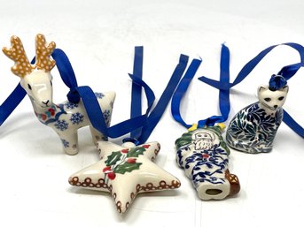 Lot Of Four Polish Pottery Ornaments