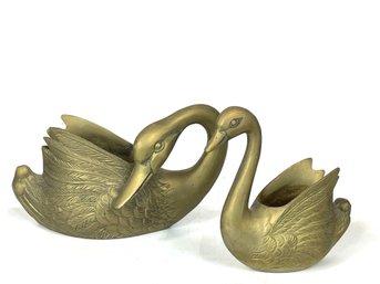 Pair Of Large Brass Swan Planters