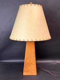 Vintage Tooled Leather Table Lamp