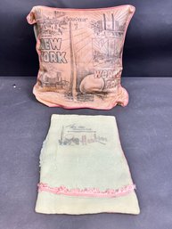 New York Worlds Fair Silk Pillow With 'hankies' Pillow - As Is