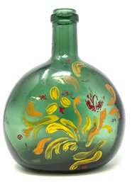 Antique Hand Painted Green Glass Bottle