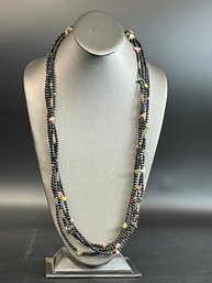 Stunning Onyx And Gold Beaded Necklace With Cloisonn Closure