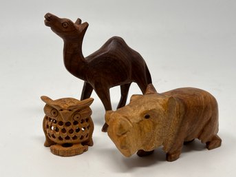 Group Of Three Vintage Carved Animal Figures