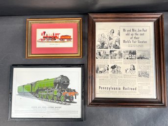 Lot Of 3 Framed Train Prints