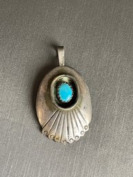 Sterling Native American Style Turquoise Pendant