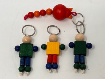 Group Of Vintage Wooden Figural Keychains