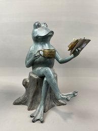 14.5' Metal Frog Reading Book Sculpture