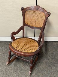 Antique Rocking Chair With Beautiful Caned Seat