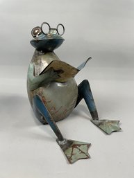 11' Repurposed Metal Frog Reading Book