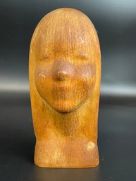 Signed Luman Kelsey Wood Carving Face Statue  MCM CT Artist