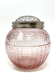 ASP Vintage Pink Pressed Glass Rose Bowl With Dome Wire Frog