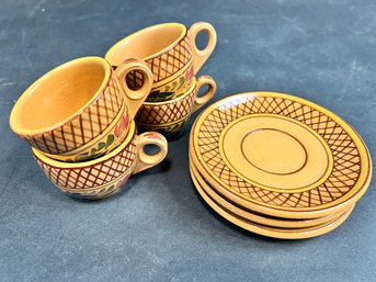 Pazmany Set Of Four Cups And Three Saucers