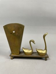 Vintage Brass Swan Desk Accessory