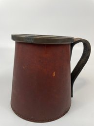 Large Vintage Leather And Porcelain Mug Made In England