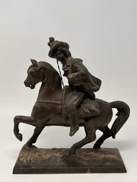 Antique Metal Statue Man On Horse Back