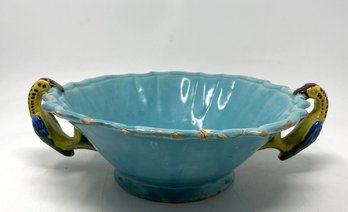 Majolica Style Vintage Bowl With Bird Details