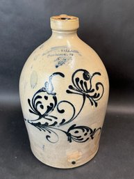 AK Ballard Burlington VT Stoneware Jug With Cobalt Decoration