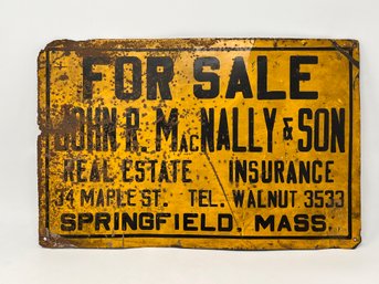 Vintage Tin Real Estate Sign - Springfield, MA