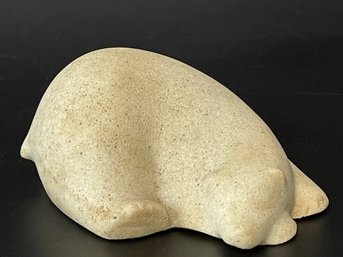 Signed Luman Kelsey Stone Carving Sculpture Polar Bear MCM CT Artist