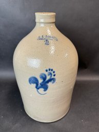 Antique AK Ballard Burlington VT Stoneware Jug With Cobalt Decoration