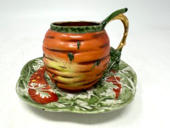 Antique Carrot Teacup And Saucer