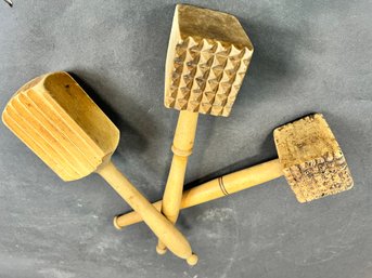 Lot Of 3 Antique Wooden Meat Tenderizers