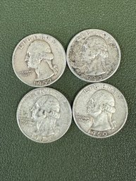 Lot Of 4 Silver Washington Quarters (26)