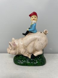 Cast Iron Gnome On Pig Bank