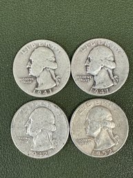 Lot Of 4 Silver Washington Quarters (30)