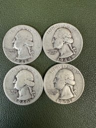 Lot Of 4 Silver Washington Quarters (34)