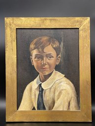Signed Portrait Of A Young Boy In Gold Wood Frame