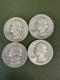 Lot Of 4 Silver Washington Quarters (35)