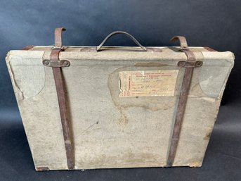 Vintage Canvas Suitcase With Leather Straps